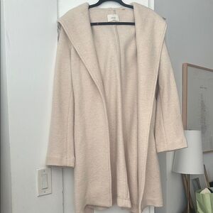 Wilfred Hooded Open-Front Wool Coat w/ hood and tie - Light Beige